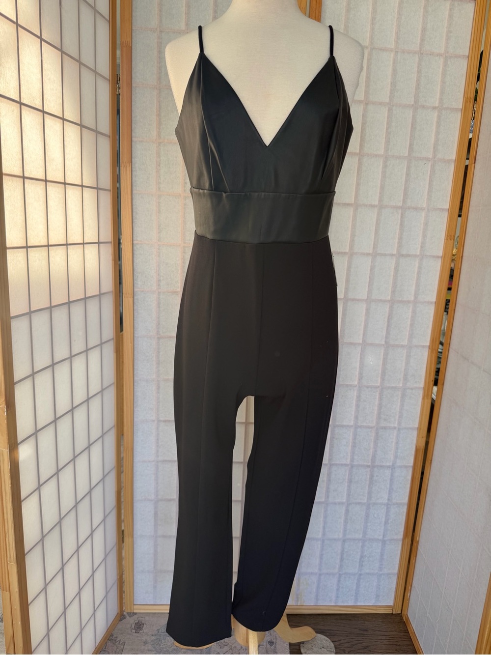 Express Black Faux Leather Bodice Tailored-Leg Jumpsuit - Elegant Jumpsuit NWT